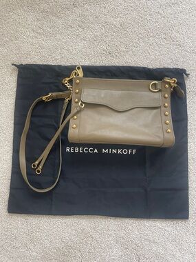 Rebecca Minkoff Taupe Crossbody Bag with Gold Accents with dust cover
